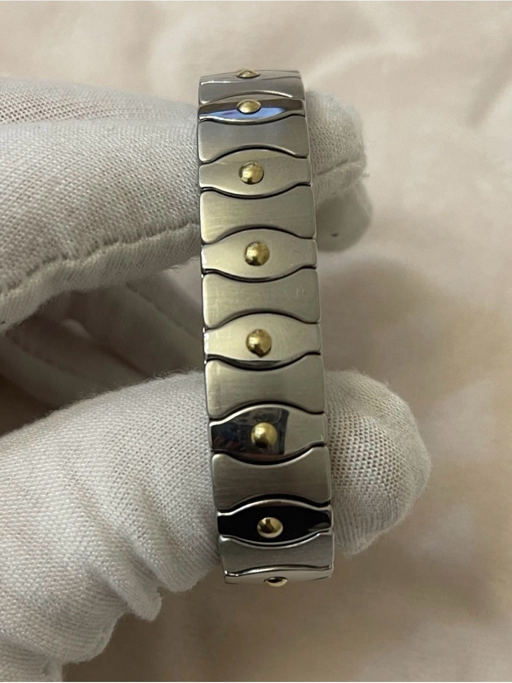 Vintage Milor Italy Men's Stainless Steel & Solid 18K Gold Wave Link Bracelet
